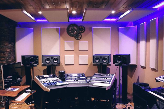 Home recording studio in converted basement