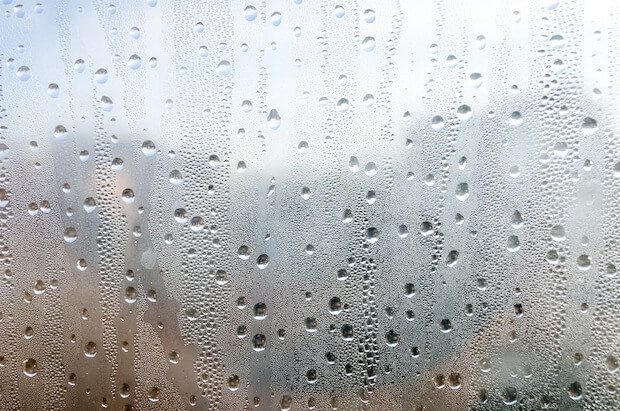 condensation on bedroom window close up