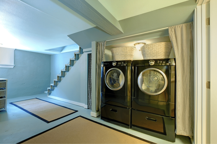 Laundry and kitchen in converted basement