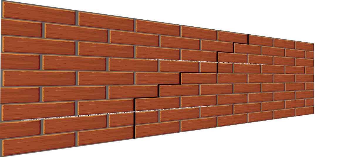 Crack in a brick wall 3D with helical bars