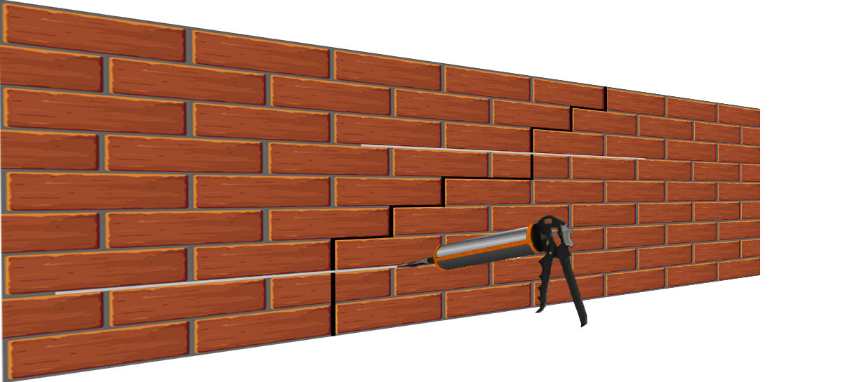 Crack in a brick wall 3D with injection Gun