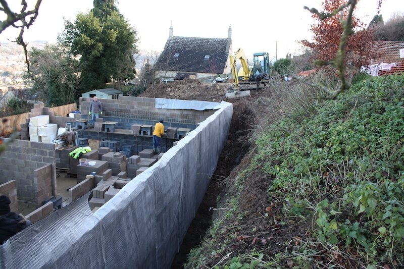 Exterior basement foundation wall waterproofing