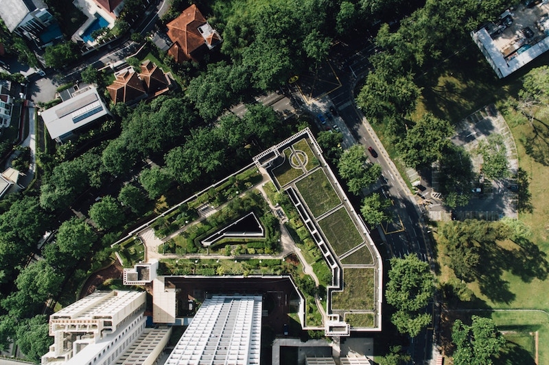 intensive green roof aerial view