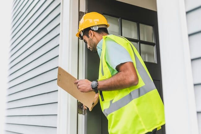 A surveyor inspecting a house
