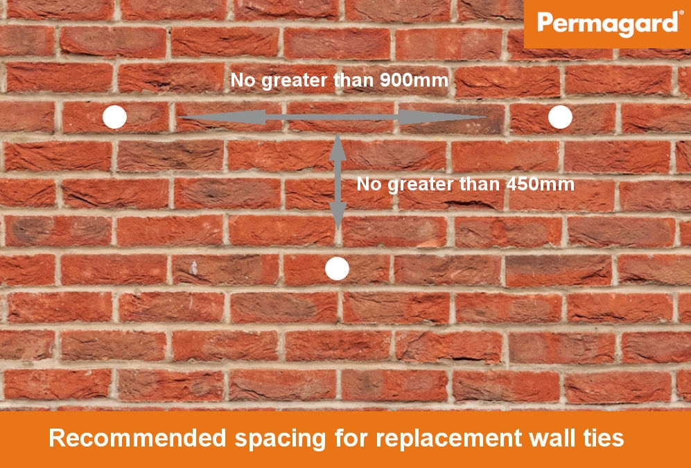 wall tie spacing diagram on bricks